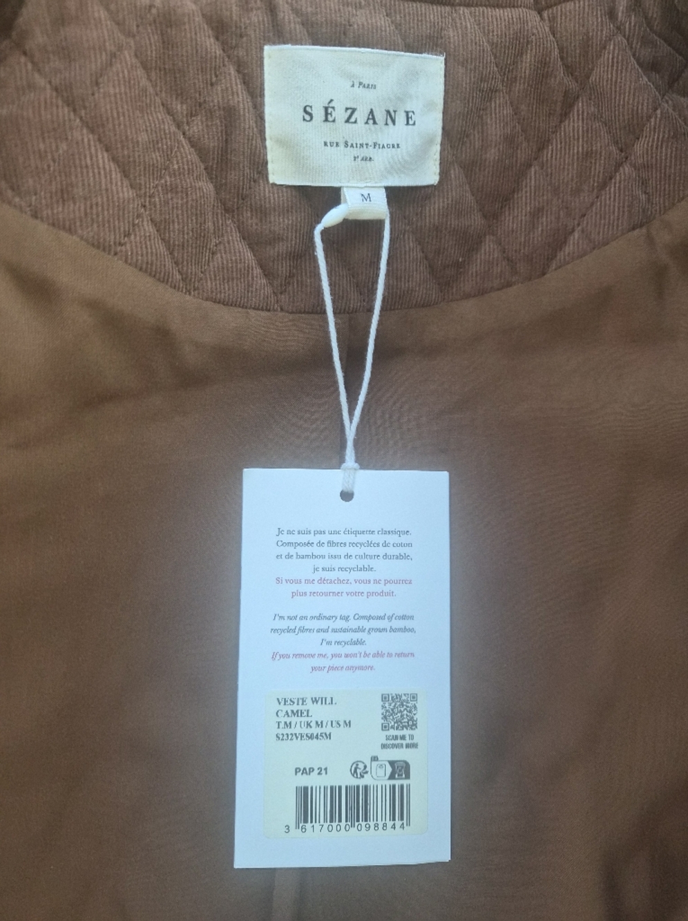 *NWT* [Sezane] Will Jacket In Camel Velvet, Size M - Picture 7 of 10